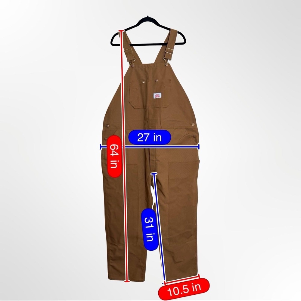 Round House Bib Overalls Mens 48x31 Brown Duck Canvas Double Knee USA NWT - Picture 7 of 7